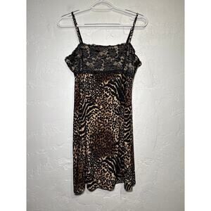 Womens lace cheetah print satin slip dress medium coquette festival romantic y2k